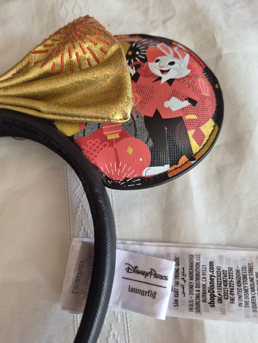 Disney Kids Metallic Gold Bow Minnie Ear Headband with Colorful Character Print - Picture 4 of 7